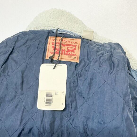 Levi's NWT Sz 2X Light Wash Sherpa Trucker Plus Denim Jean Jacket- Runs Small - Picture 15 of 16